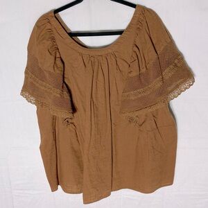 Old Navy Tan Brown Cotton Boho Blouse 3XL